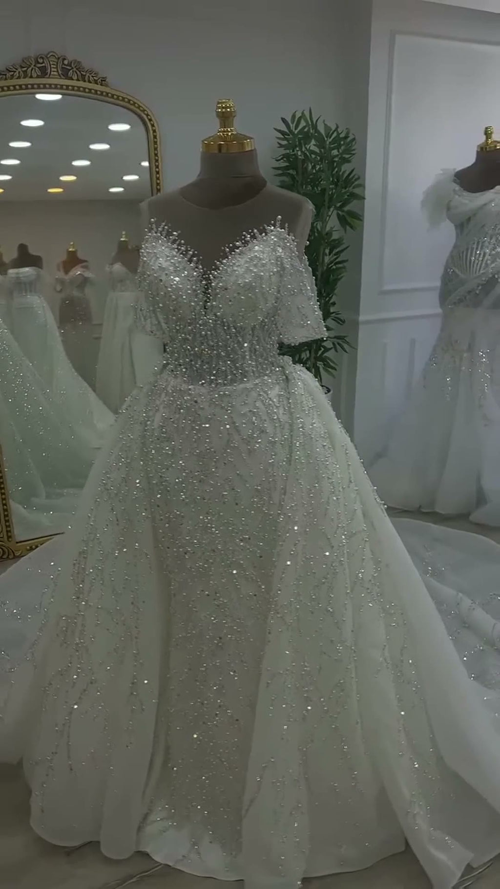 NIL 329 Ivory Ball Gown Crystal Beaded Glitter Tulle Wedding Dress - Image 3