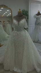 NIL 329 Ivory Ball Gown Crystal Beaded Glitter Tulle Wedding Dress - Image 4