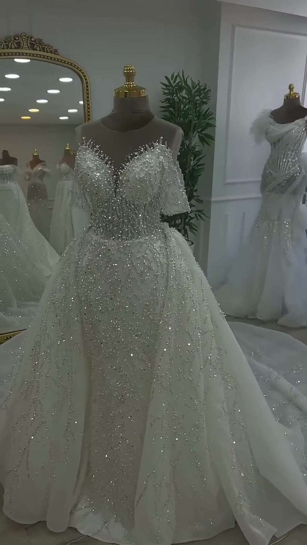 NIL 329 Ivory Ball Gown Crystal Beaded Glitter Tulle Wedding Dress - Image 5