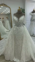 NIL 329 Ivory Ball Gown Crystal Beaded Glitter Tulle Wedding Dress - Image 6