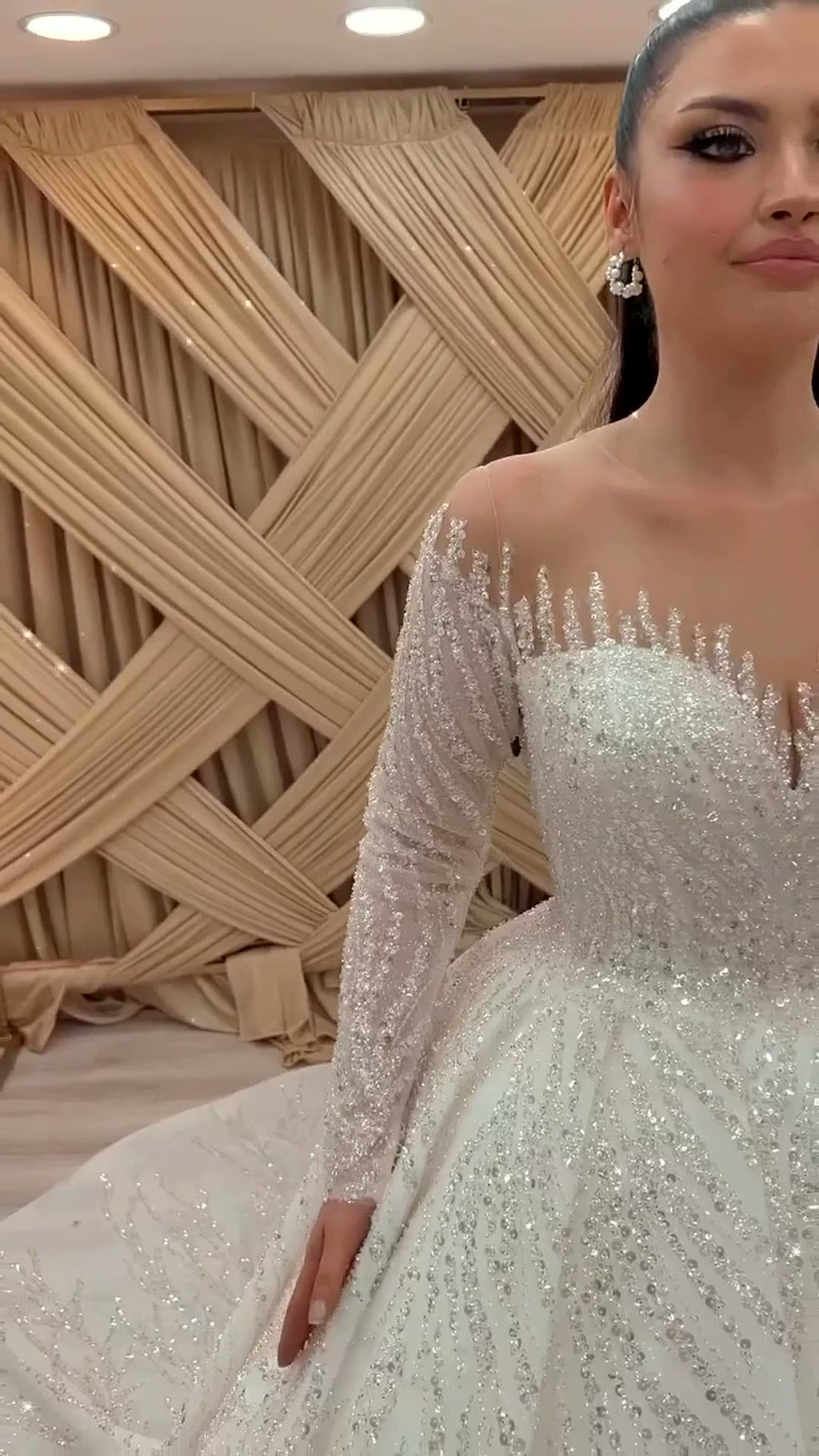 NIL 331 Ivory Ball Gown Pearl Beaded Lace Tulle Wedding Dress - Image 1