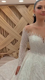NIL 331 Ivory Ball Gown Pearl Beaded Lace Tulle Wedding Dress - Image 1