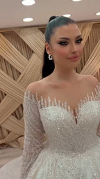 NIL 331 Ivory Ball Gown Pearl Beaded Lace Tulle Wedding Dress - Image 5