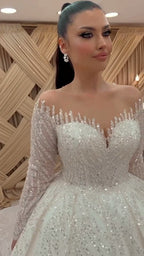 NIL 331 Ivory Ball Gown Pearl Beaded Lace Tulle Wedding Dress - Image 6