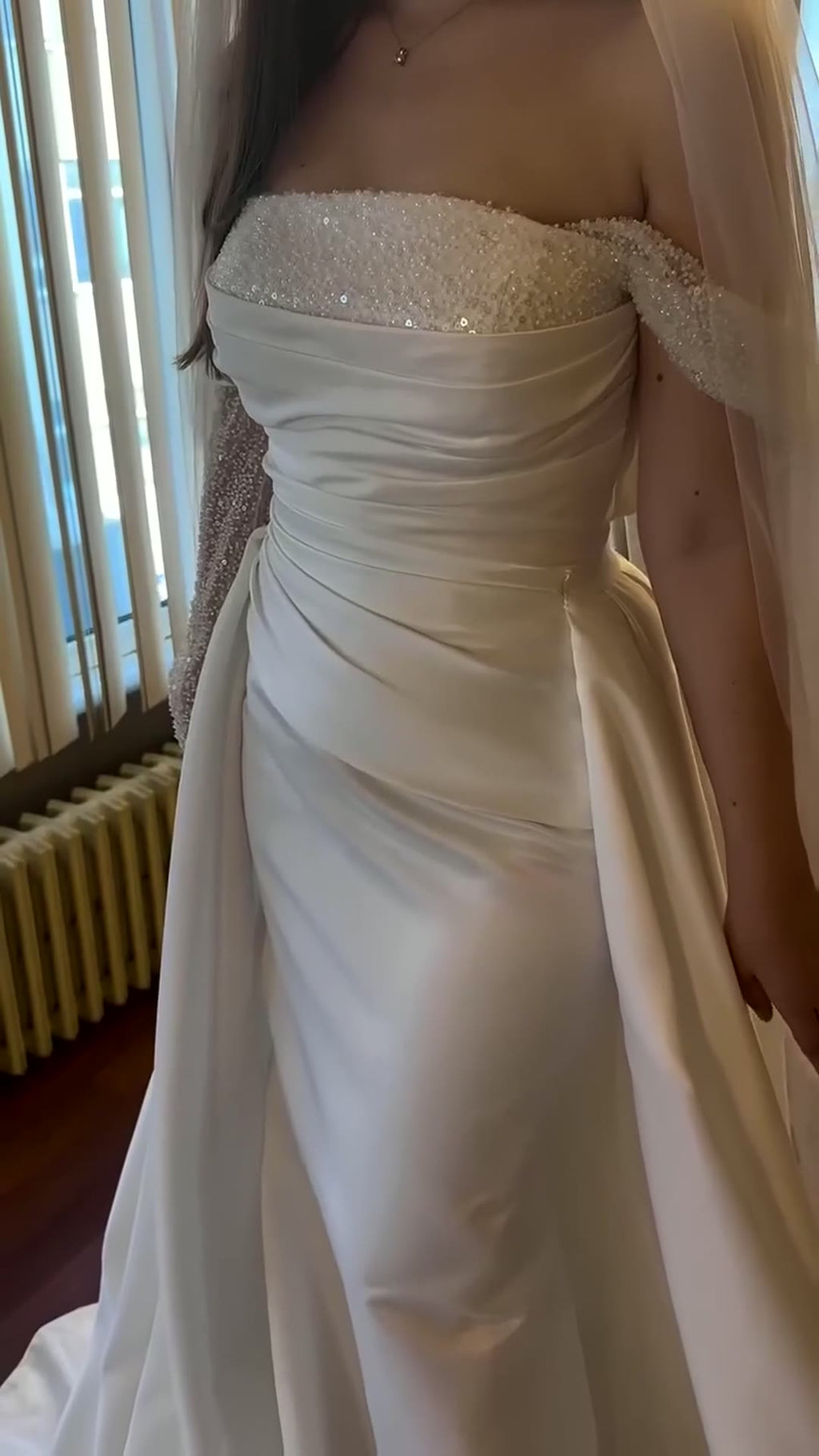 NIL 332 Ivory Sheath Draped Satin Wedding Dress - Image 1