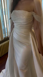NIL 332 Ivory Sheath Draped Satin Wedding Dress - Image 1