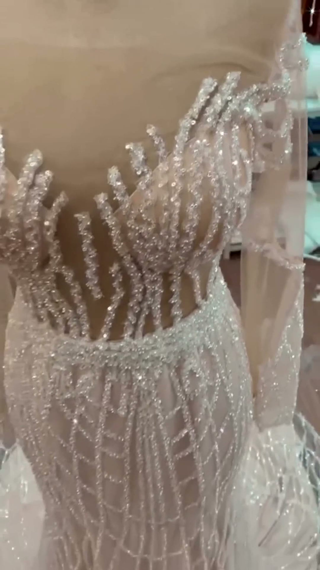 NIL 333 Ivory Ball Gown Pearl Beaded Tulle Mesh Wedding Dress - Image 1