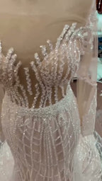 NIL 333 Ivory Ball Gown Pearl Beaded Tulle Mesh Wedding Dress - Image 1