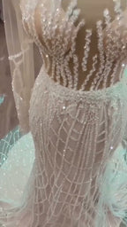 NIL 333 Ivory Ball Gown Pearl Beaded Tulle Mesh Wedding Dress - Image 6