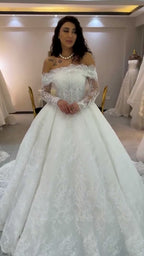 NIL 335 Ivory Ball Gown Floral Lace Tulle Wedding Dress - Image 5