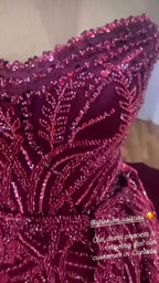 NIL 336 Fuchsia Ball Gown Beaded Tulle Engagement Dress - Image 3