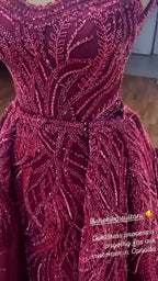 NIL 336 Fuchsia Ball Gown Beaded Tulle Engagement Dress - Image 6