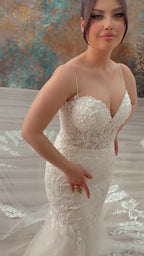 NIL 337 Ivory Mermaid Lace Applique Tulle Wedding Dress - Image 4