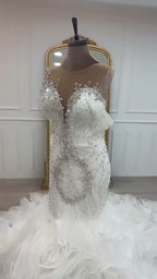 NIL 341 Ivory Ball Gown Feather Beaded Tulle Wedding Dress - Image 3