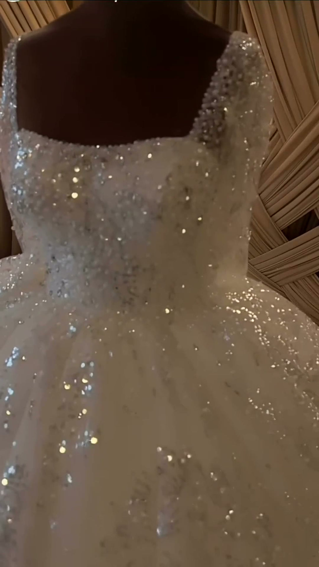 NIL 342 Ivory Ball Gown Sequin Beaded Glitter Tulle Wedding Dress - Image 1