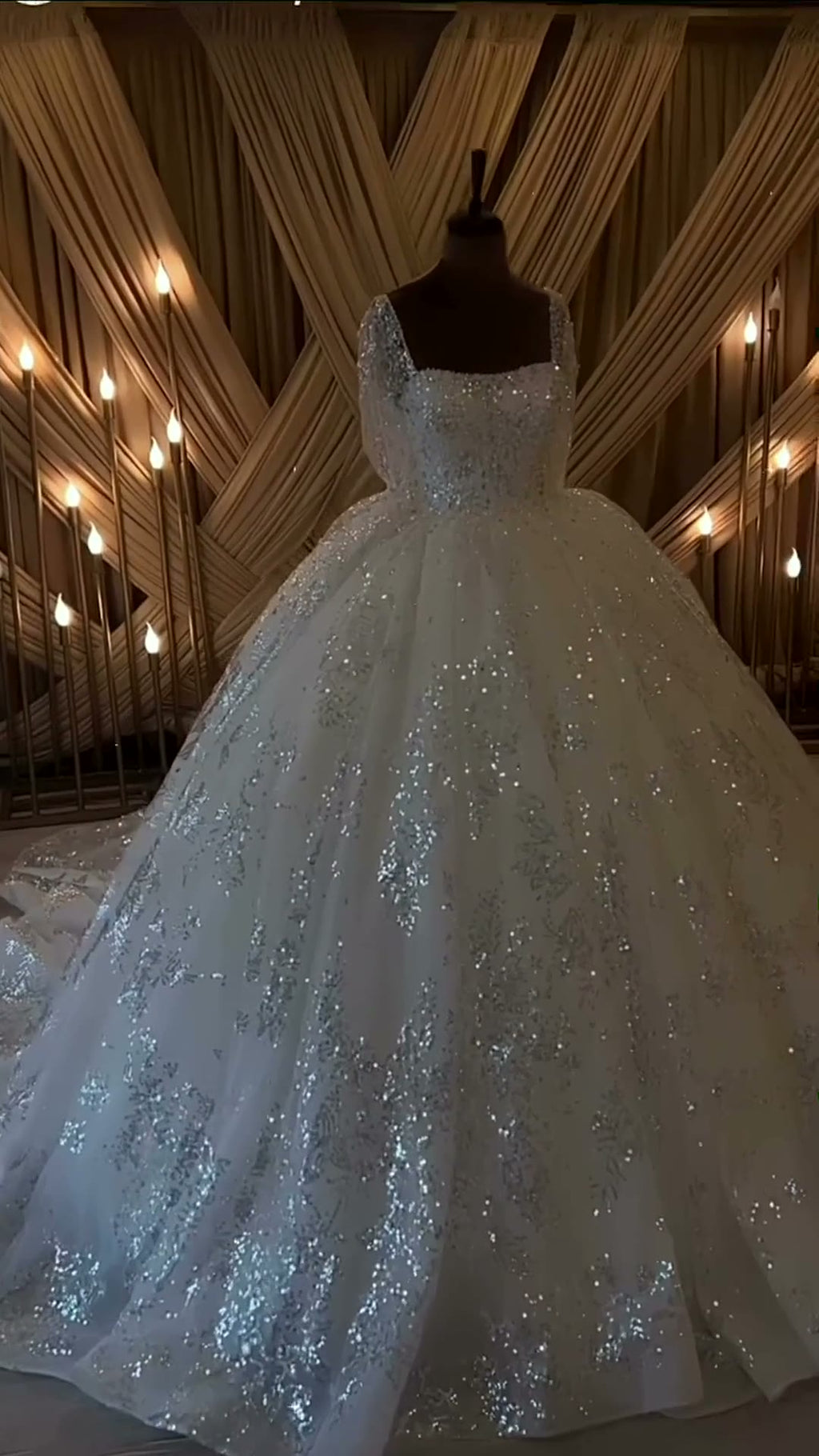 NIL 342 Ivory Ball Gown Sequin Beaded Glitter Tulle Wedding Dress - Image 6