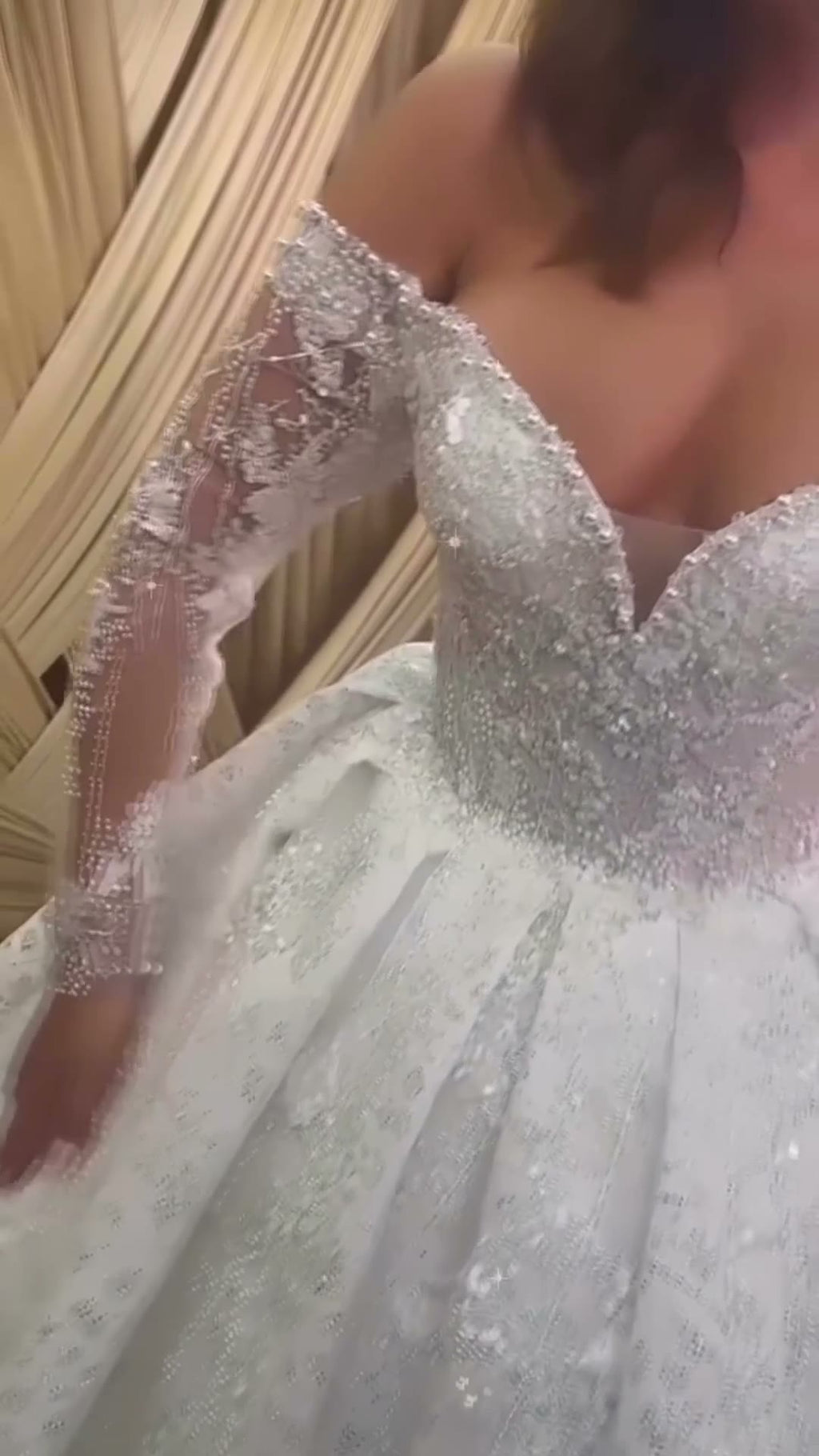 NIL 344 Ivory Ball Gown Crystal Beaded Tulle Wedding Dress - Image 3