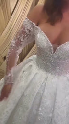 NIL 344 Ivory Ball Gown Crystal Beaded Tulle Wedding Dress - Image 3