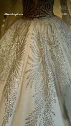 NIL 346 Ivory Ball Gown Gold Beaded Tulle Wedding Dress - Image 4