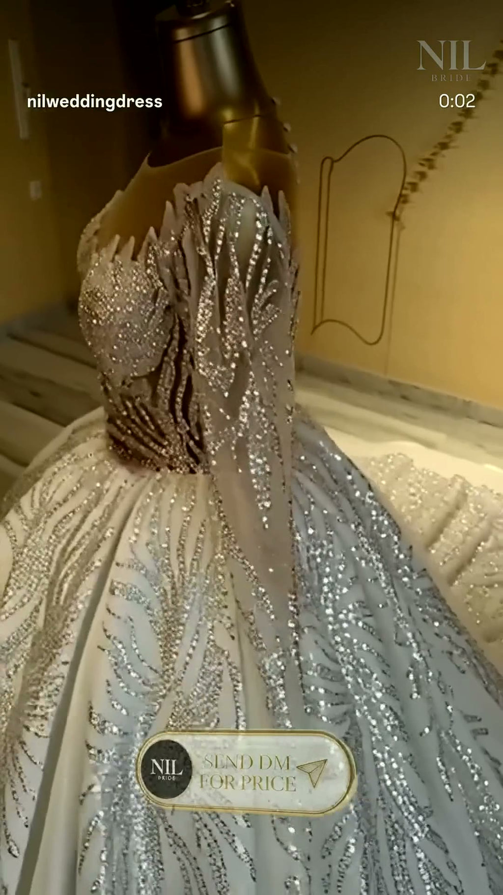 NIL 346 Ivory Ball Gown Gold Beaded Tulle Wedding Dress - Image 5