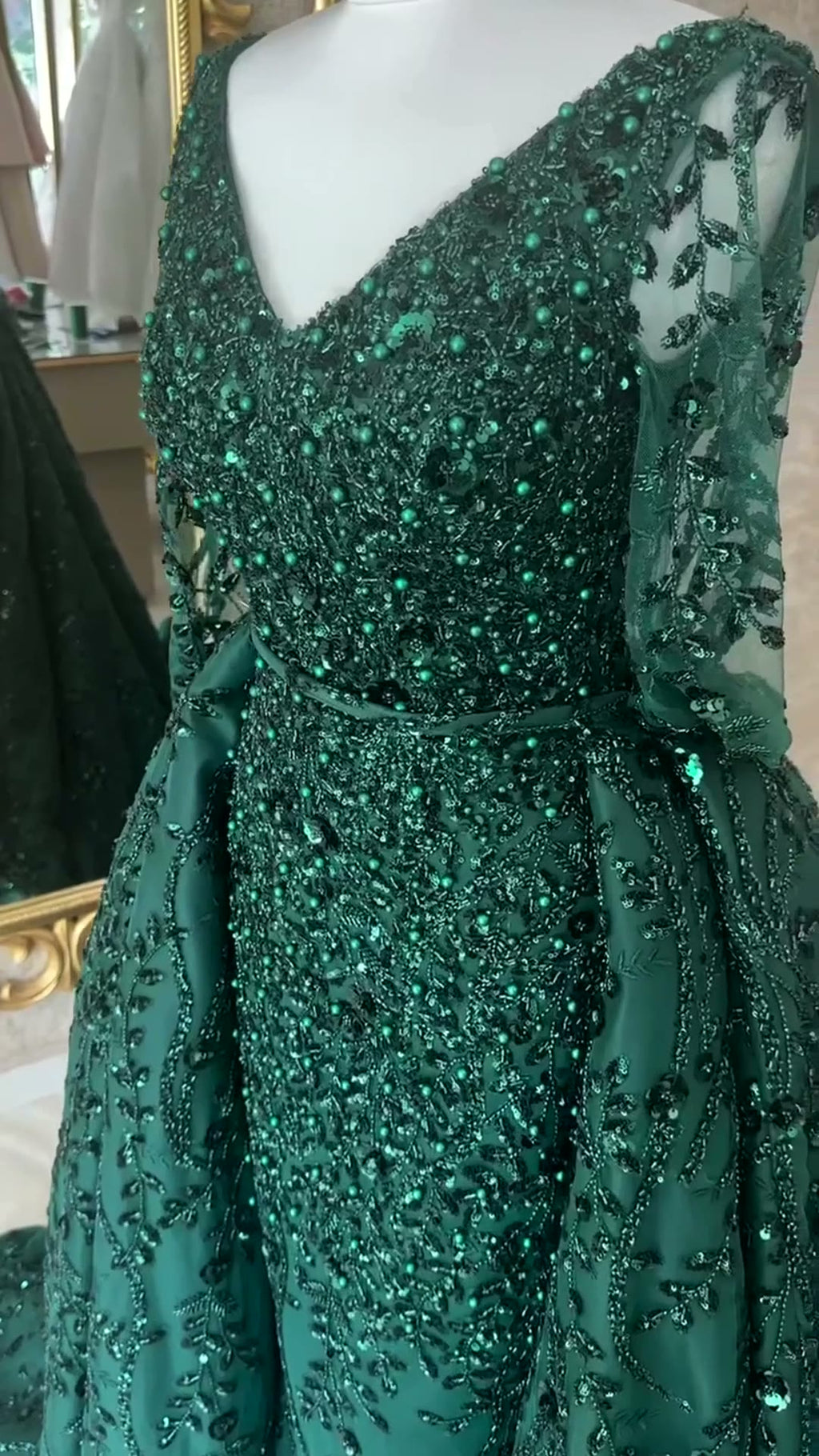 NIL 347 Emerald A-Line Sequin Beaded Lace Engagement Dress - Image 1