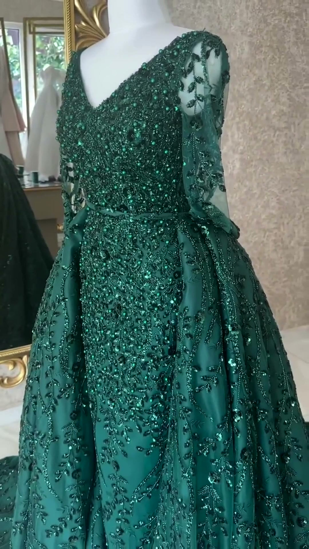 NIL 347 Emerald A-Line Sequin Beaded Lace Engagement Dress - Image 3