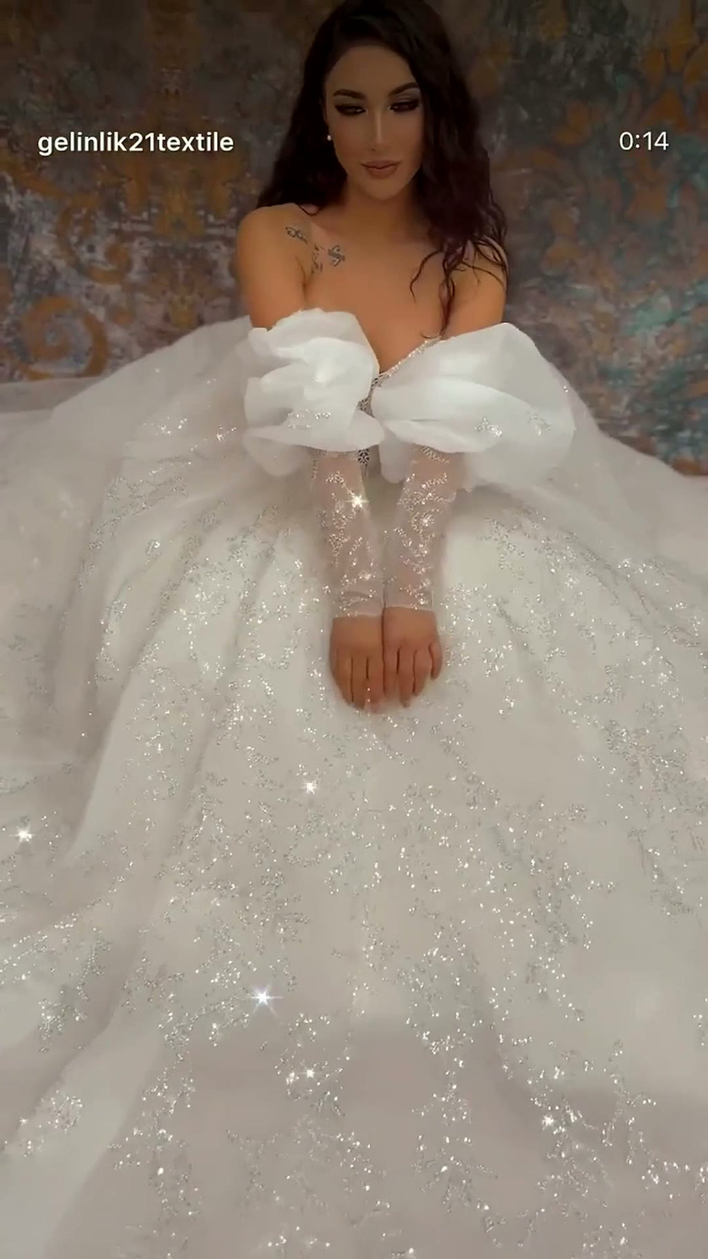 NIL 348 Ivory Ball Gown Bow Beaded Tulle Wedding Dress - Image 2