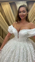 NIL 350 Ivory Ball Gown Bow Beaded Glitter Tulle Wedding Dress - Image 1