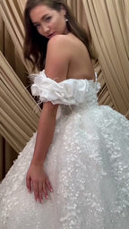 NIL 350 Ivory Ball Gown Bow Beaded Glitter Tulle Wedding Dress - Image 3