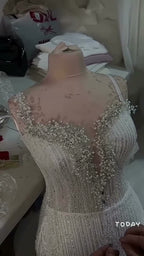 NIL 351 Ivory Ball Gown Crystal Beaded Tulle Mesh Wedding Dress - Image 6