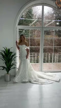 NIL 352 Ivory Mermaid Lace Applique Crepe Wedding Dress - Image 1