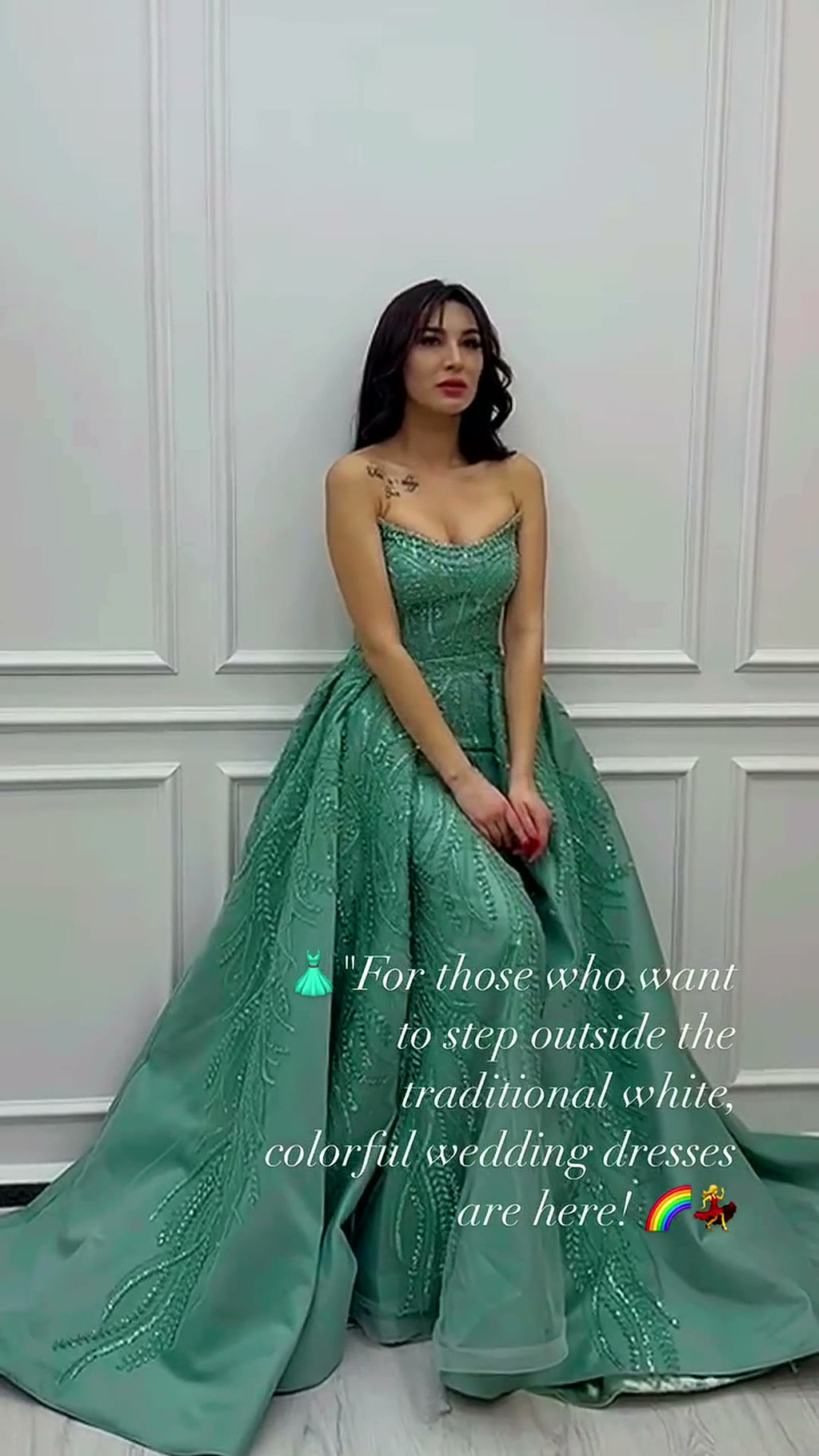 NIL 353 Mint Green A-Line Beaded Tulle Engagement Dress - Image 2