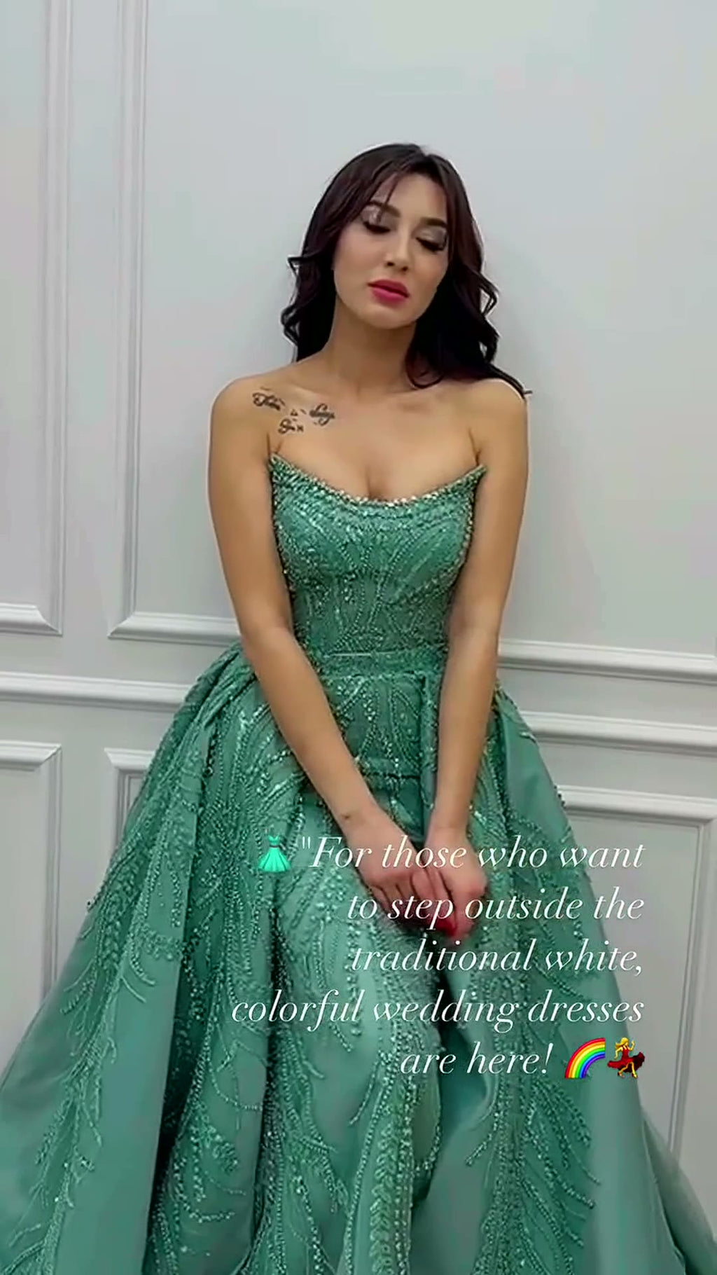 NIL 353 Mint Green A-Line Beaded Tulle Engagement Dress - Image 5