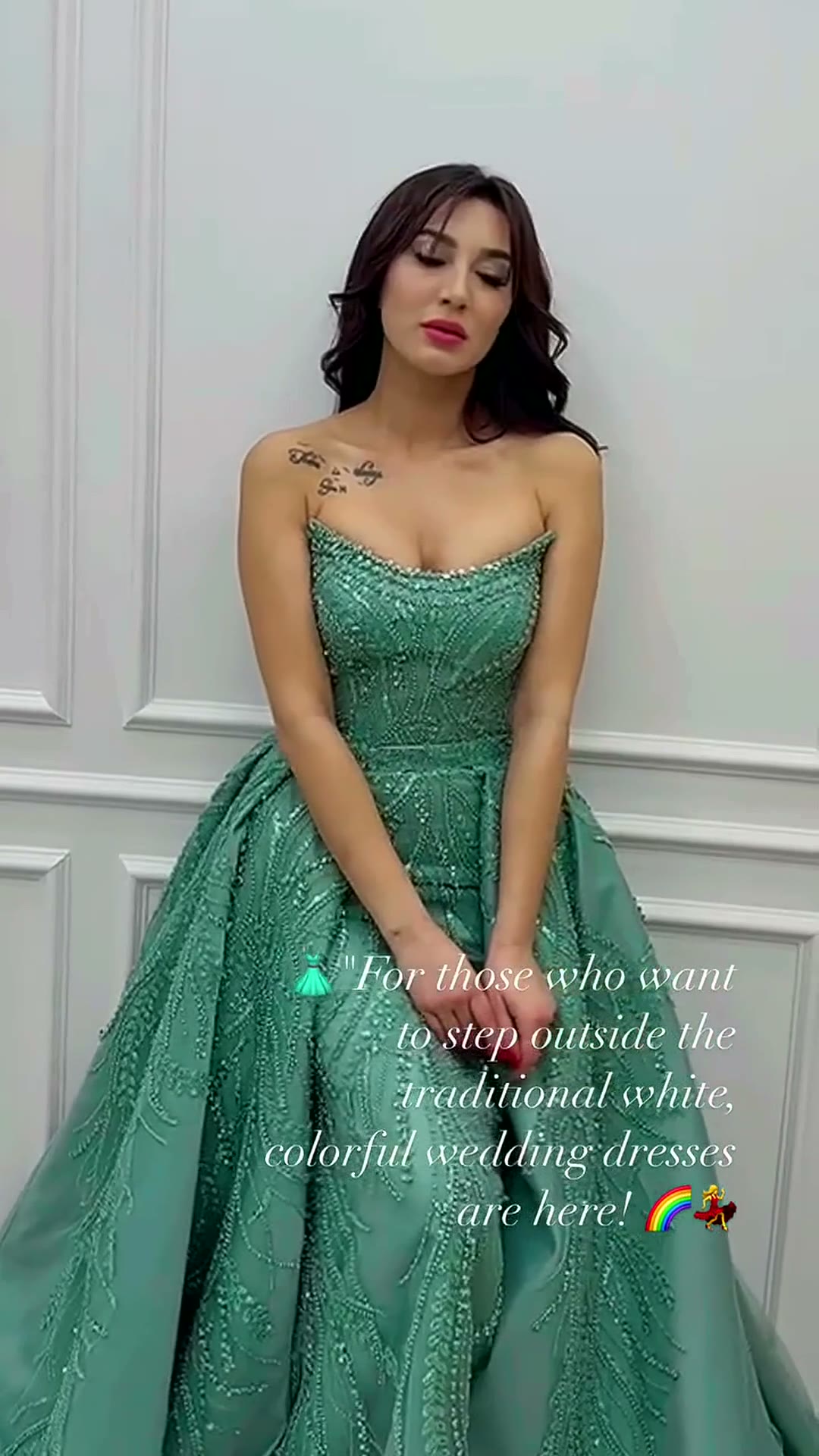 NIL 353 Mint Green A-Line Beaded Tulle Engagement Dress - Image 5