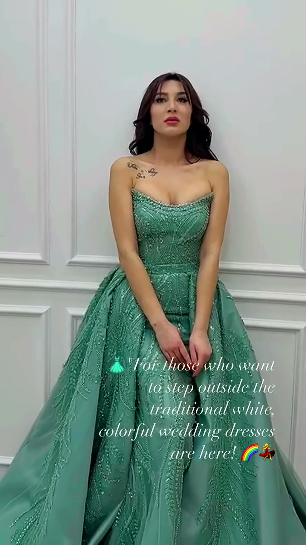 NIL 353 Mint Green A-Line Beaded Tulle Engagement Dress - Image 6