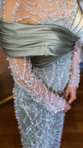 NIL 354 Silver Mermaid Pearl Beaded Tulle Engagement Dress - Image 1