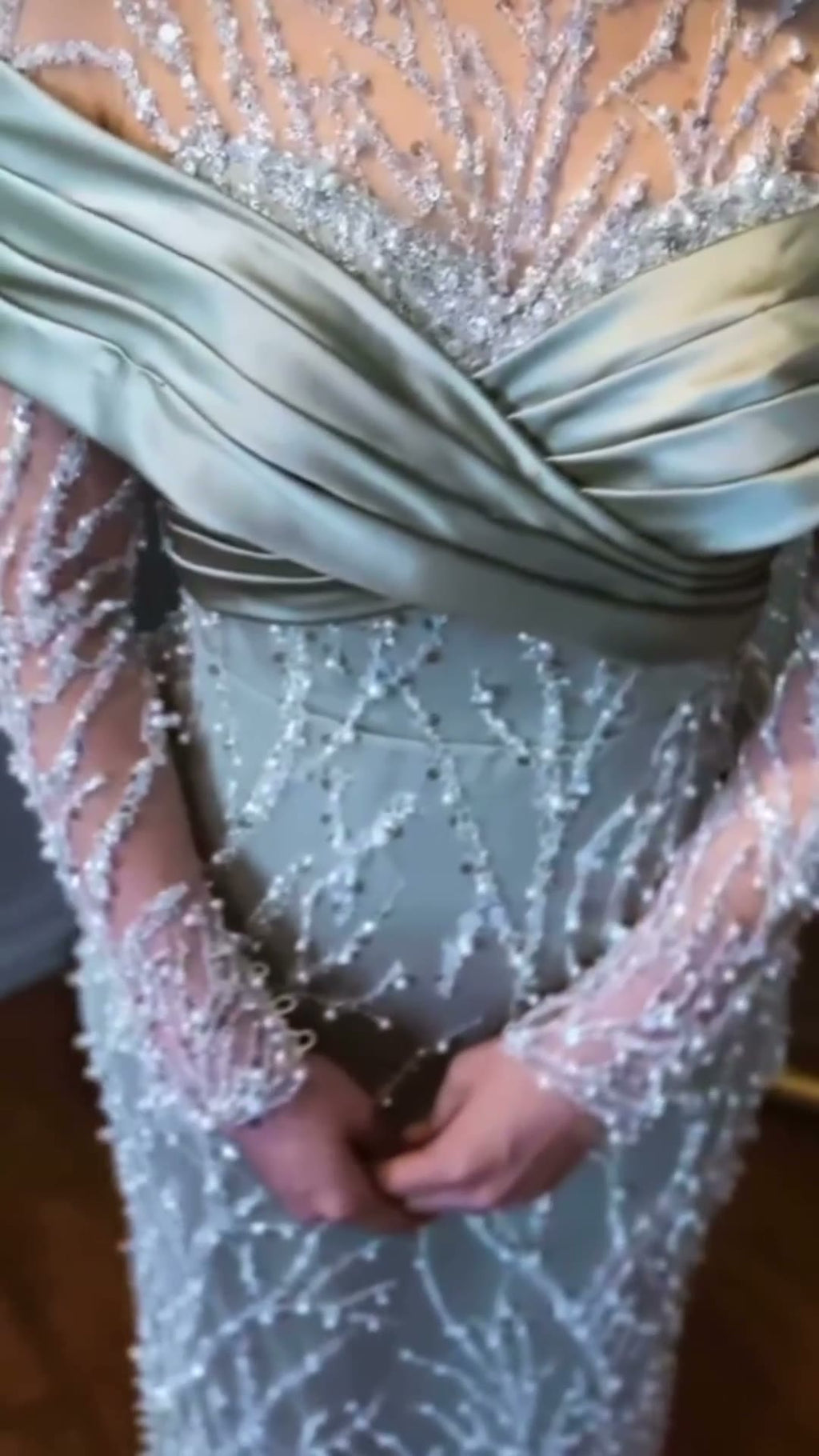 NIL 354 Silver Mermaid Pearl Beaded Tulle Engagement Dress - Image 3