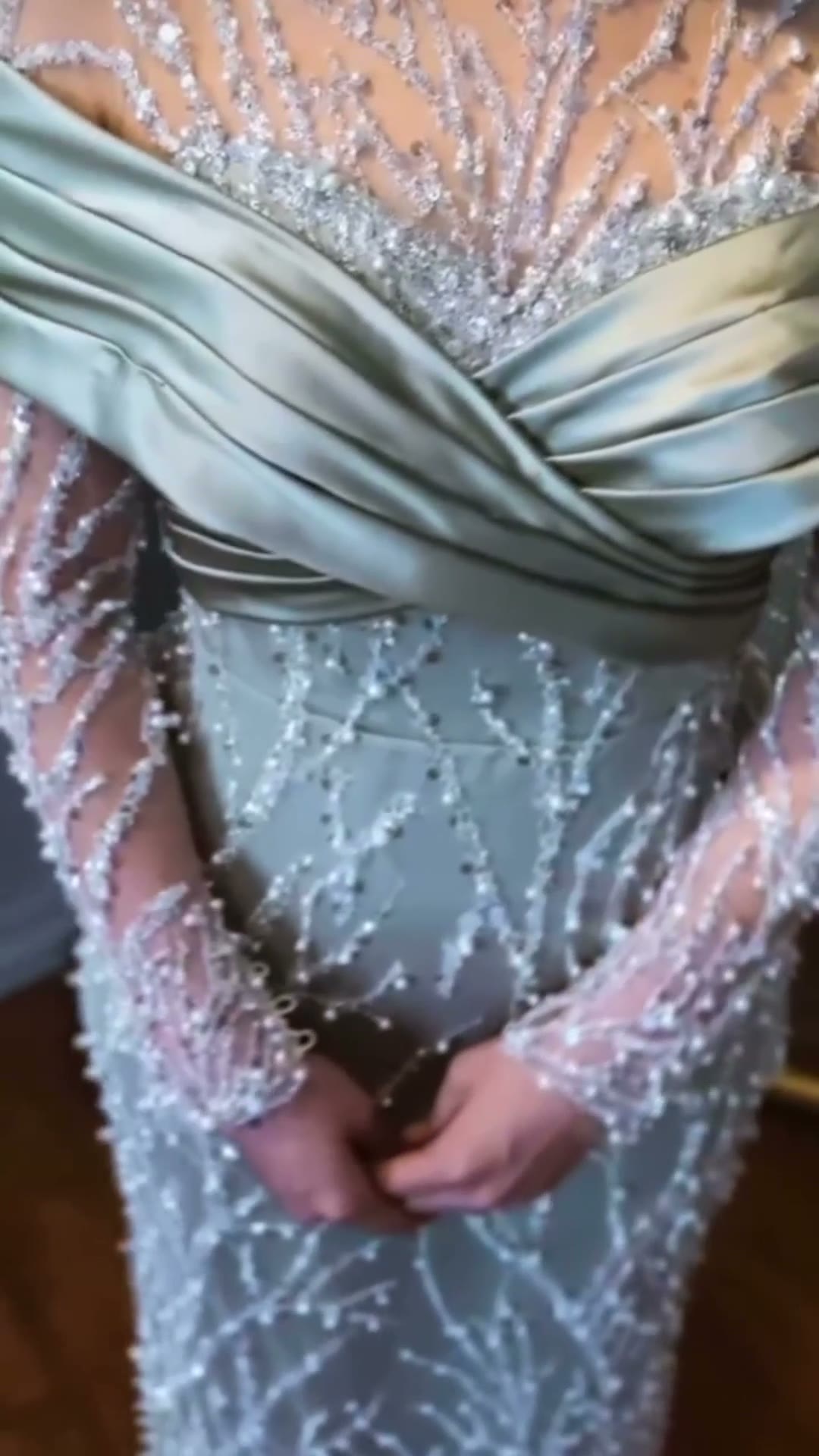 NIL 354 Silver Mermaid Pearl Beaded Tulle Engagement Dress - Image 3