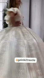 NIL 356 Ivory Ball Gown Bow Satin Satin Wedding Dress - Image 3
