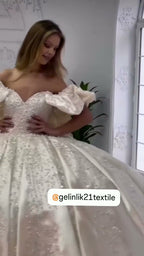 NIL 356 Ivory Ball Gown Bow Satin Satin Wedding Dress - Image 5