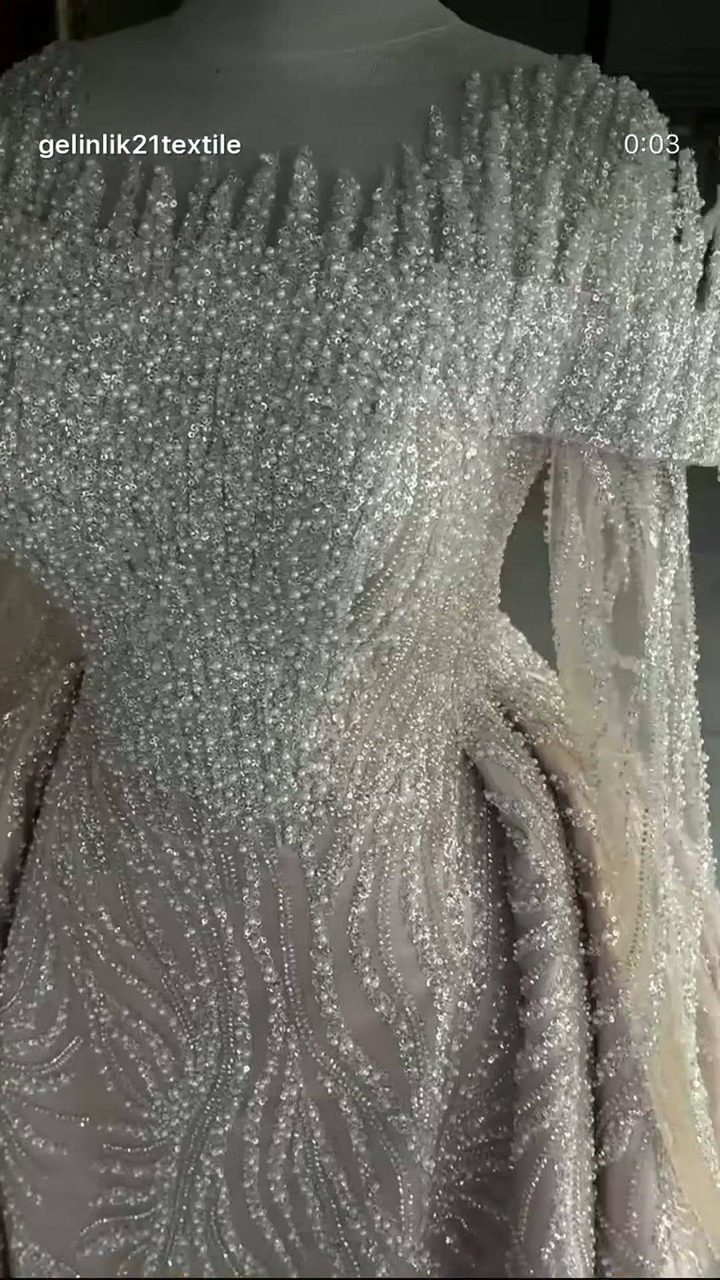 NIL 357 Ivory Ball Gown Pearl Beaded Tulle Mesh Wedding Dress - Image 3