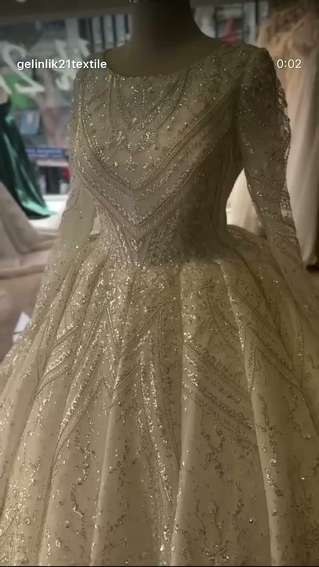 NIL 357 Ivory Ball Gown Pearl Beaded Tulle Mesh Wedding Dress - Image 4