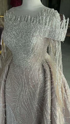 NIL 367 Ivory Mermaid Crystal Beaded Mesh Engagement Dress - Image 1