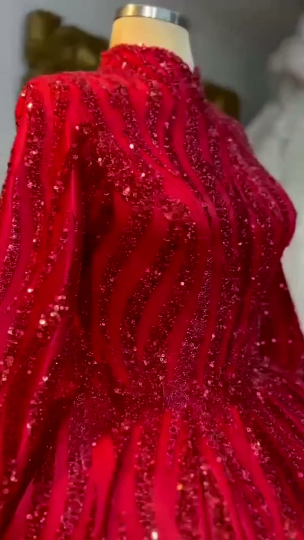 NIL 370 Red Mermaid Beaded Lace Engagement Dress - Image 1
