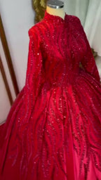 NIL 370 Red Mermaid Beaded Lace Engagement Dress - Image 3