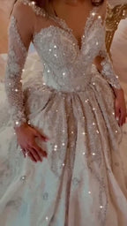 NIL 372 Ivory Ball Gown Crystal Beaded Tulle Wedding Dress - Image 5