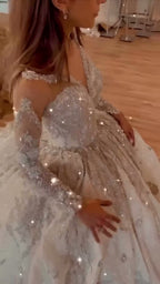 NIL 372 Ivory Ball Gown Crystal Beaded Tulle Wedding Dress - Image 6