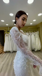 NIL 373 Ivory Mermaid Lace Applique Tulle Wedding Dress - Image 6