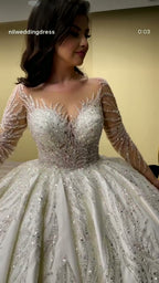 NIL 374 Ivory Ball Gown Crystal Beaded Tulle Wedding Dress - Image 1