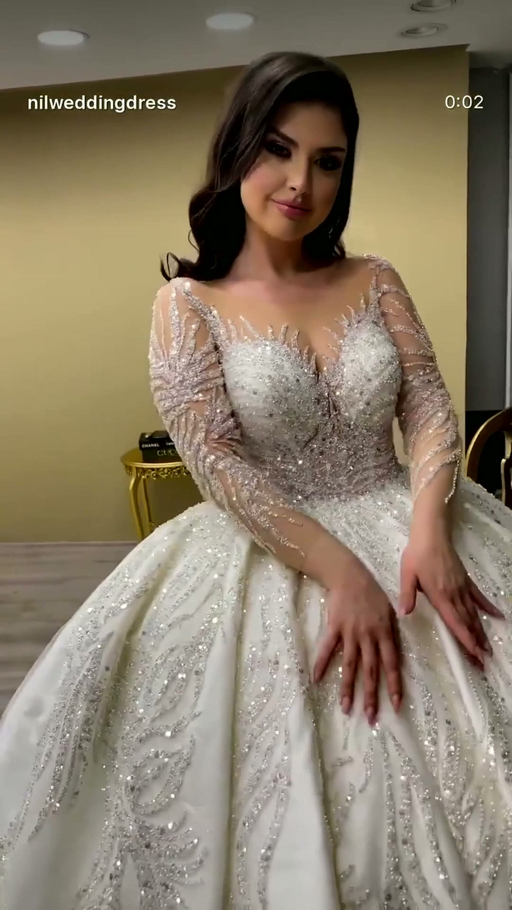 NIL 374 Ivory Ball Gown Crystal Beaded Tulle Wedding Dress - Image 4